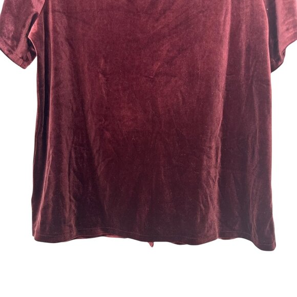 Ann Taylor Women SZ L Velvet Burgundy Short Sleeve Top Basic Stretch - Picture 9 of 11